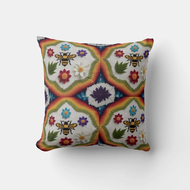 Modern Rainbow Fair Isle Knit Pattern Throw Pillow (Front)