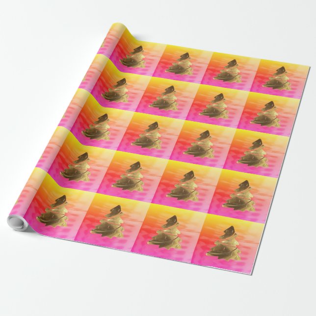 Modern Rainbow Faux Gold Christmas Tree Pattern Wrapping Paper (Unrolled)