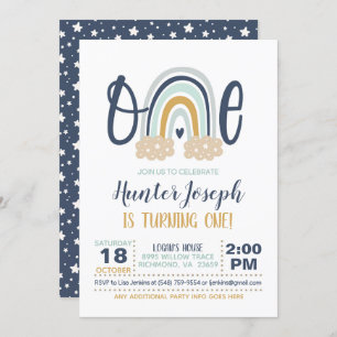 Modern Rainbow First Birthday Invitation - Boy NB