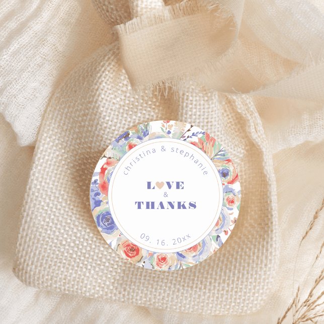 Modern Rainbow Floral LGBTQ Wedding Thank You Classic Round Sticker (Creator Uploaded)