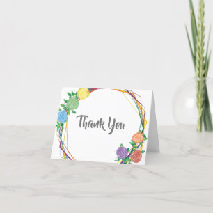 Modern Rainbow Geometric Floral Wedding Thank You Card