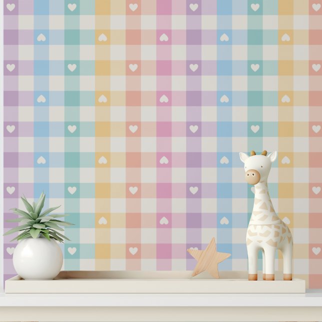Modern Rainbow Gingham Cute Girly Heart Pattern Wallpaper (Creator Uploaded)