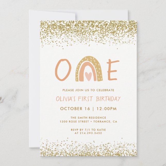 Modern Rainbow Girl First Birthday Invitation (Front)