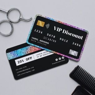 Modern Rainbow Glitter Black Hairstylist VIP Discount Card