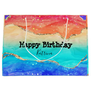 Modern Rainbow Glitter Customisable   Large Gift Bag