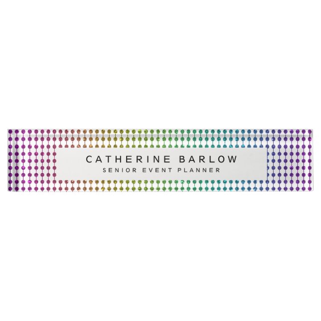 Modern Rainbow Glitter Dots Nameplate (Front)