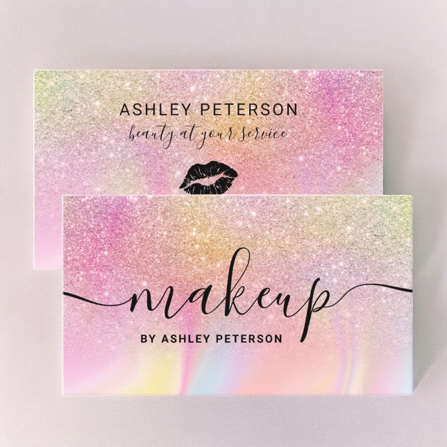 Modern rainbow glitter marble girly pink makeup business card (Modern rainbow glitter marble girly pink makeup business card)