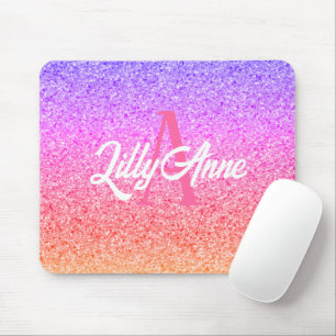 Modern Rainbow Glitter Personalised Monogram Mouse Pad