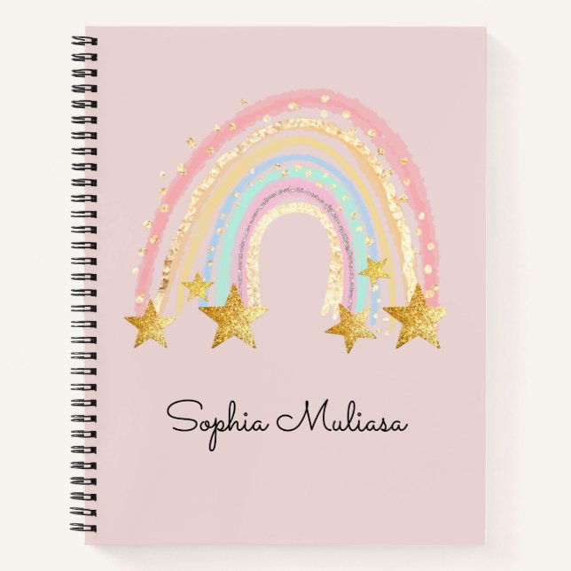 Modern Rainbow glitter pink watercolor girly  Notebook (Front)