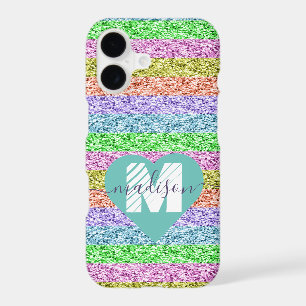 Modern Rainbow Glitter Script Name Monogram