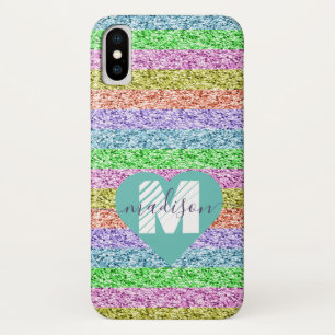  Modern Rainbow Glitter Script Name Monogram  Case-Mate iPhone Case