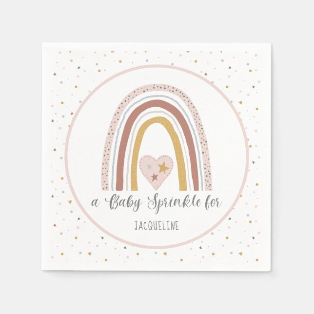 Modern Rainbow Gold Dusty Pink Girl Baby Sprinkle Napkin (Front)