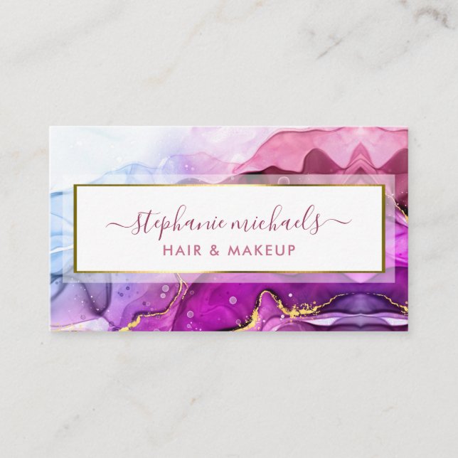Modern Rainbow Gold Liquid Ink Abstract Business Card (Front)