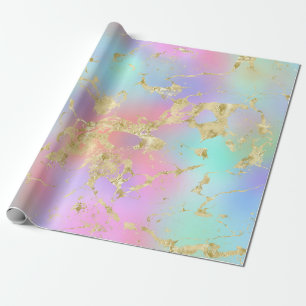 Modern Rainbow Gradient and Gold Marble Pattern Wrapping Paper