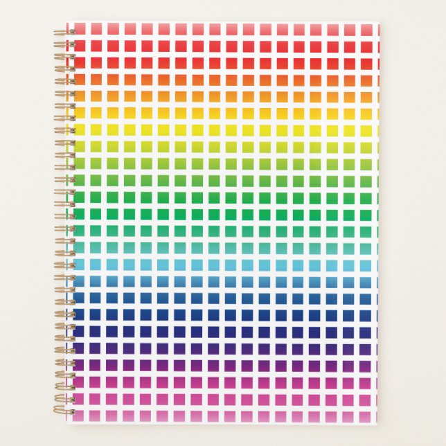 Modern rainbow gradient colours plaid grid pattern planner (Front)