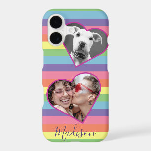 Modern Rainbow Heart Photo Script Name Monogram C