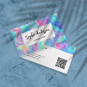 Modern Rainbow Holographic Makeup Artist & Qr Code Business Card