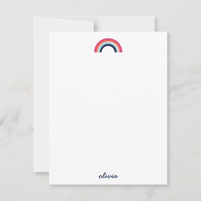 Modern Rainbow in Blue Script Name Card (Front)