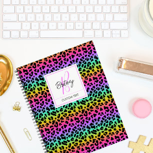 Modern Rainbow Leopard Skin Pattern Monogram Notebook