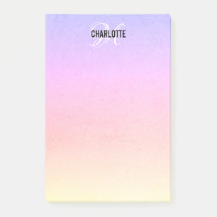 Modern rainbow monogram name  post-it notes