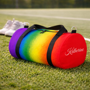 Modern Rainbow Mosaic Script Name Duffle Bag