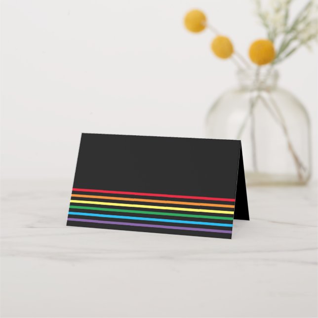 Modern Rainbow on Black Place Card (Front)