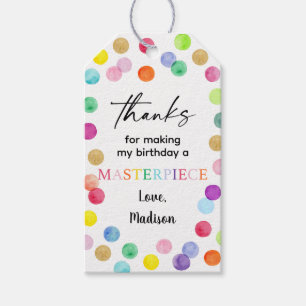 Modern Rainbow Paint Spots Birthday Thank You Gift Tags