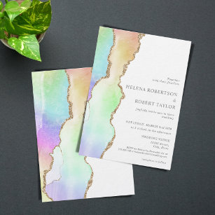 Modern rainbow pastel unicorn wedding invitation