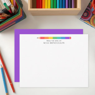 Modern Rainbow Pencil Custom Teacher's  Card