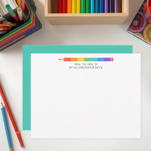 Modern Rainbow Pencil Custom Teacher's Card