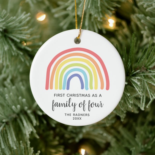 Modern Rainbow Personalised 1st Xmas Family of 4 Ceramic Tree Decoration (Tree)