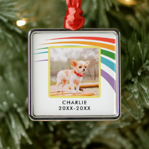Modern Rainbow Pet Memorial Photo Metal Tree Decoration