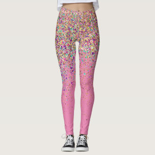 Modern Rainbow Pink Glitter Sparkles Gift Leggings