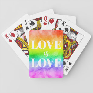 Modern rainbow pride love is love lgbt watercolor playing cards