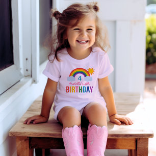 Modern Rainbow Sky Girls Custom Birthday Party T-Shirt