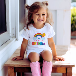 Modern Rainbow Sky Girls Custom Birthday Party T-Shirt