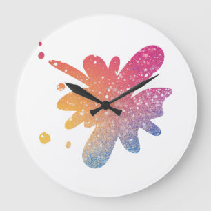 Modern Rainbow Sparkle Glitter Large Clock
