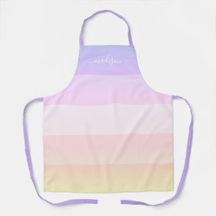 Modern rainbow striped script name apron