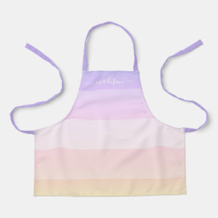 Modern rainbow striped script name apron