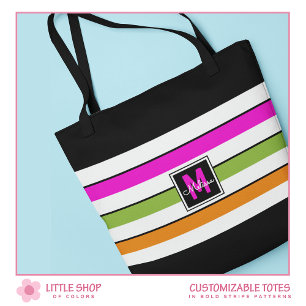 Modern Rainbow Stripes Monogram Tote Bag