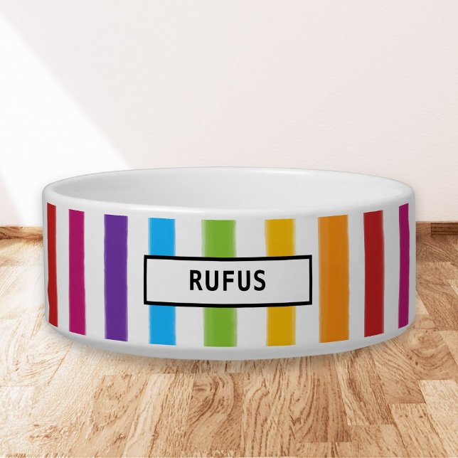 Modern  Rainbow Stripes Personalised Pet Bowl (Creator Uploaded)