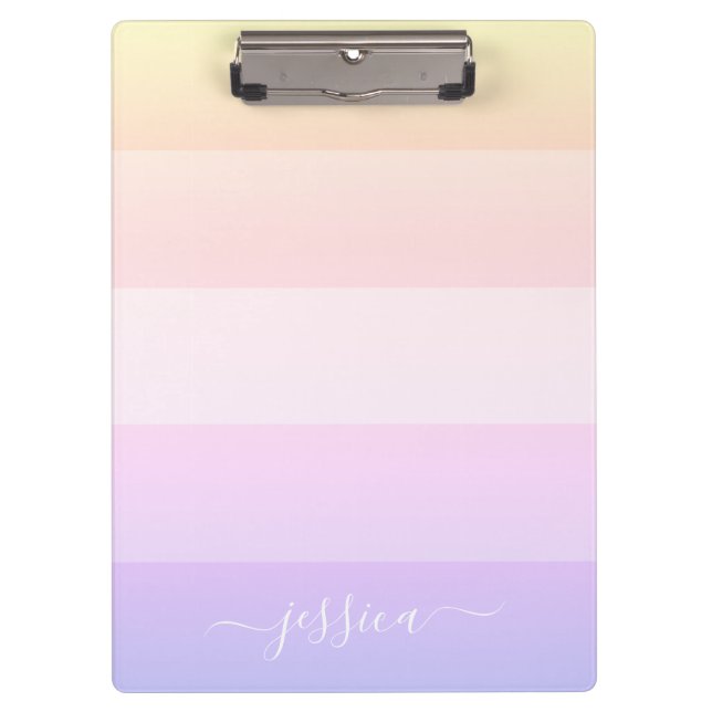 Modern rainbow stripes script name clipboard (Front)