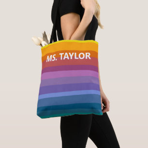 Modern Rainbow Stripes Teacher Name Gift Tote Bag