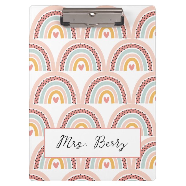 Modern Rainbow Teacher Add Your Name Clipboard (Front)