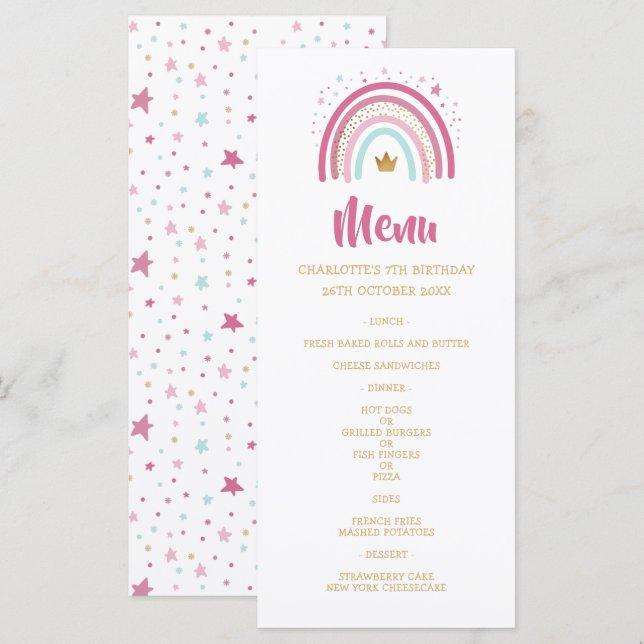 Modern Rainbow themed party birthday menu (Front/Back)