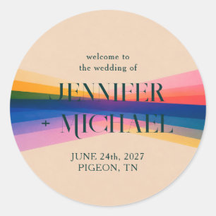 Modern Rainbow Wedding Welcome Classic Round Sticker