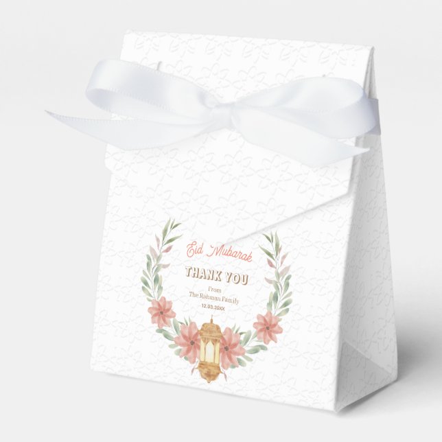 Modern Ramadan | Eid Mubarak Floral Wreath Lamp  Favour Box (Front Side)