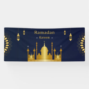 Modern Ramadan Kareem Blue Gold Muslim Holiday Banner