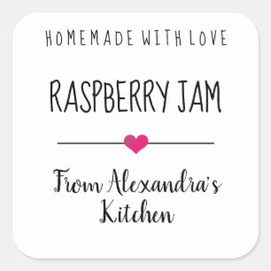 Modern Raspberry jam homemade with love Square Sticker
