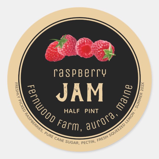 Modern Raspberry Jam Label Black on Kraft (Front)